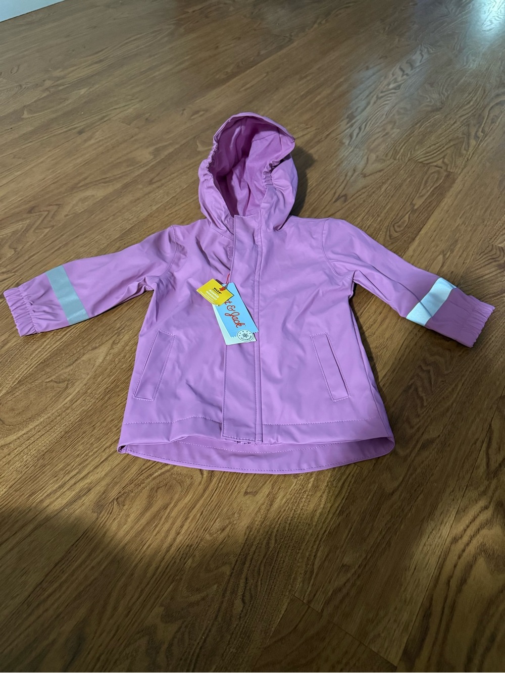 Size 12 months,Target Pink Hooded Kids Raincoat with Reflective Stripes